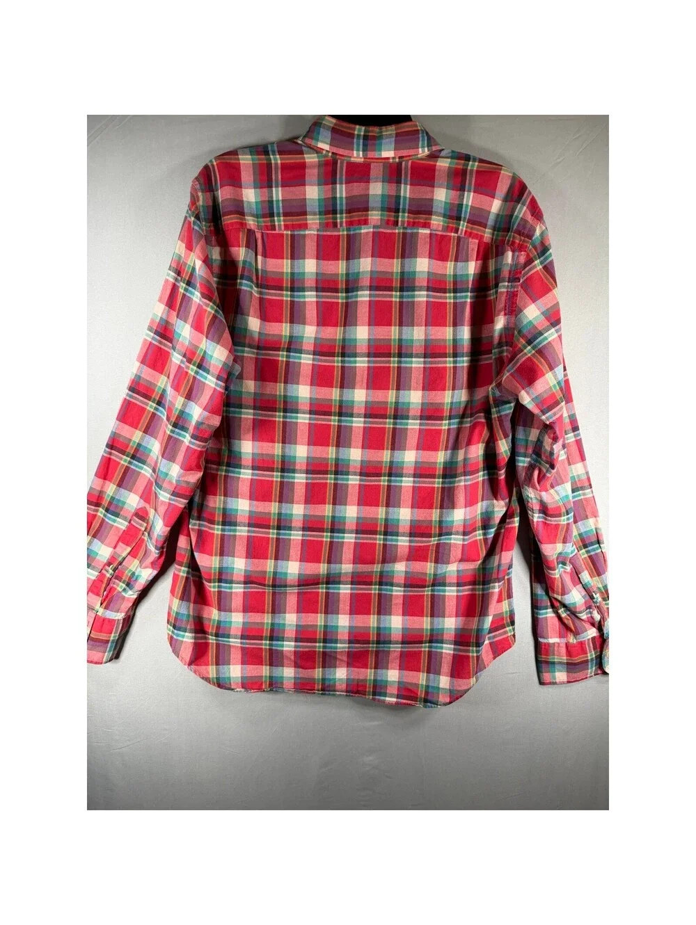 J. Crew Mens Summer Plaid Shirt Red Blue Green Tailored Fit Cotton  Size Medium